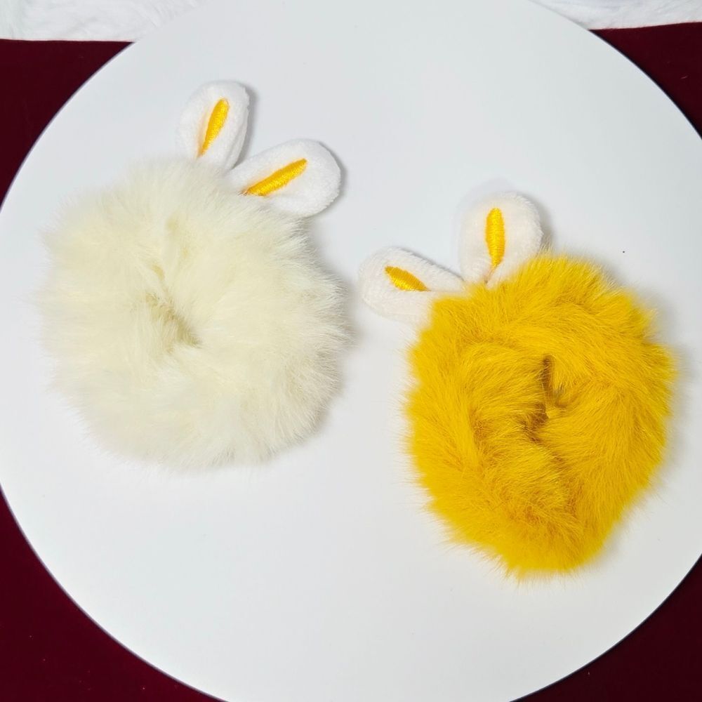 Fluffy Bunny Ear Hair Ties Faux Fur Rabbit Ponytail Holders Easter Scrunchies 2